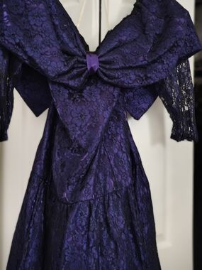 Vintage Purple Lace High-Low Dress with Bow Detail